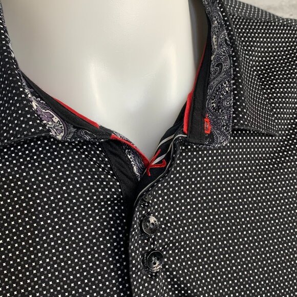 Au Noir Black White Contrasting Trim Flip Cuff Casual Button Down Shirt - Picture 3 of 15